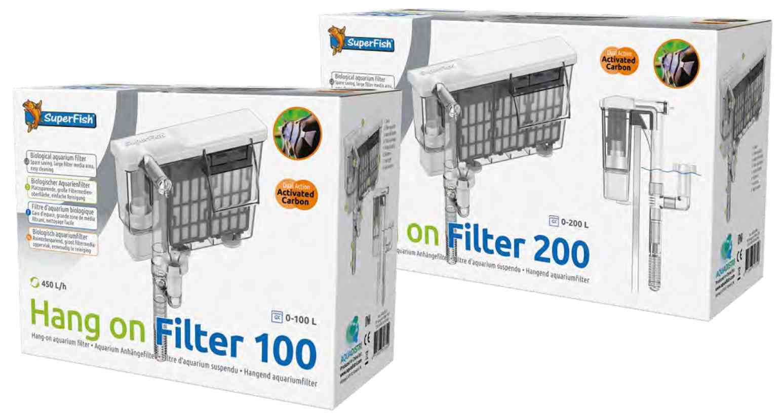 SuperFish Hang On Filter 100 und 200 Aussehen der Verpackung